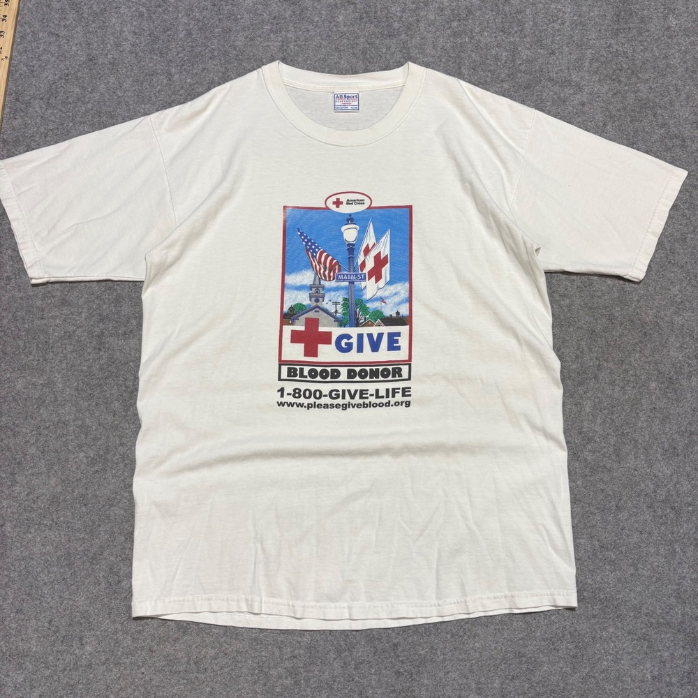 Vintage American Red Cross Give Blood Donor T-Shirt All Sport White XL
